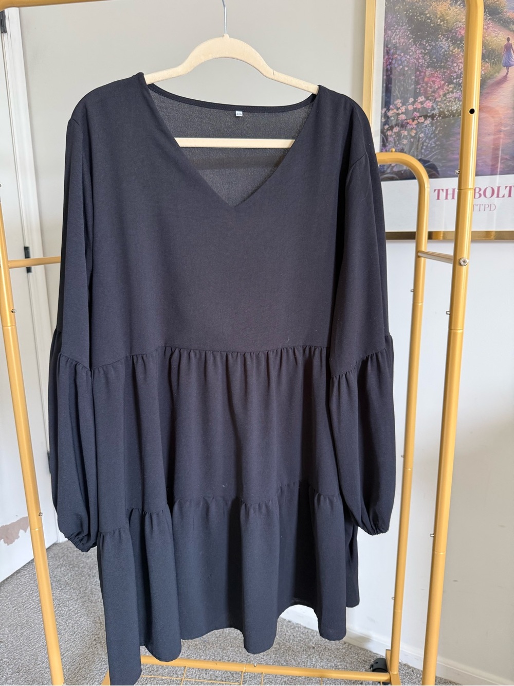 Black V-Neck Tiered Dress w/ Pilgrim Sleeves